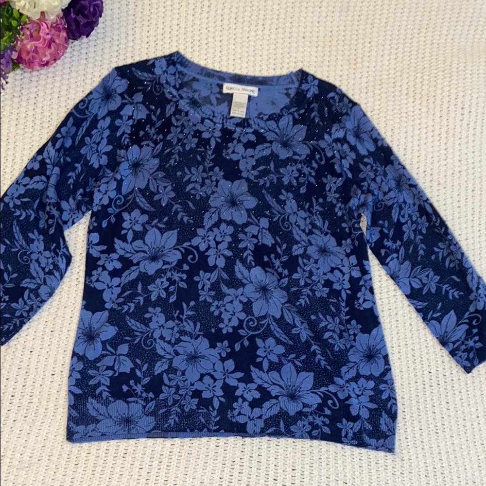 Rebecca Malone Blue Floral Blouse